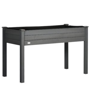 Outsunny Raised Bed for Garden, Wooden Elevated Planter Box with Bed Liner, for Flower Vegetable Herb, Dark Grey
