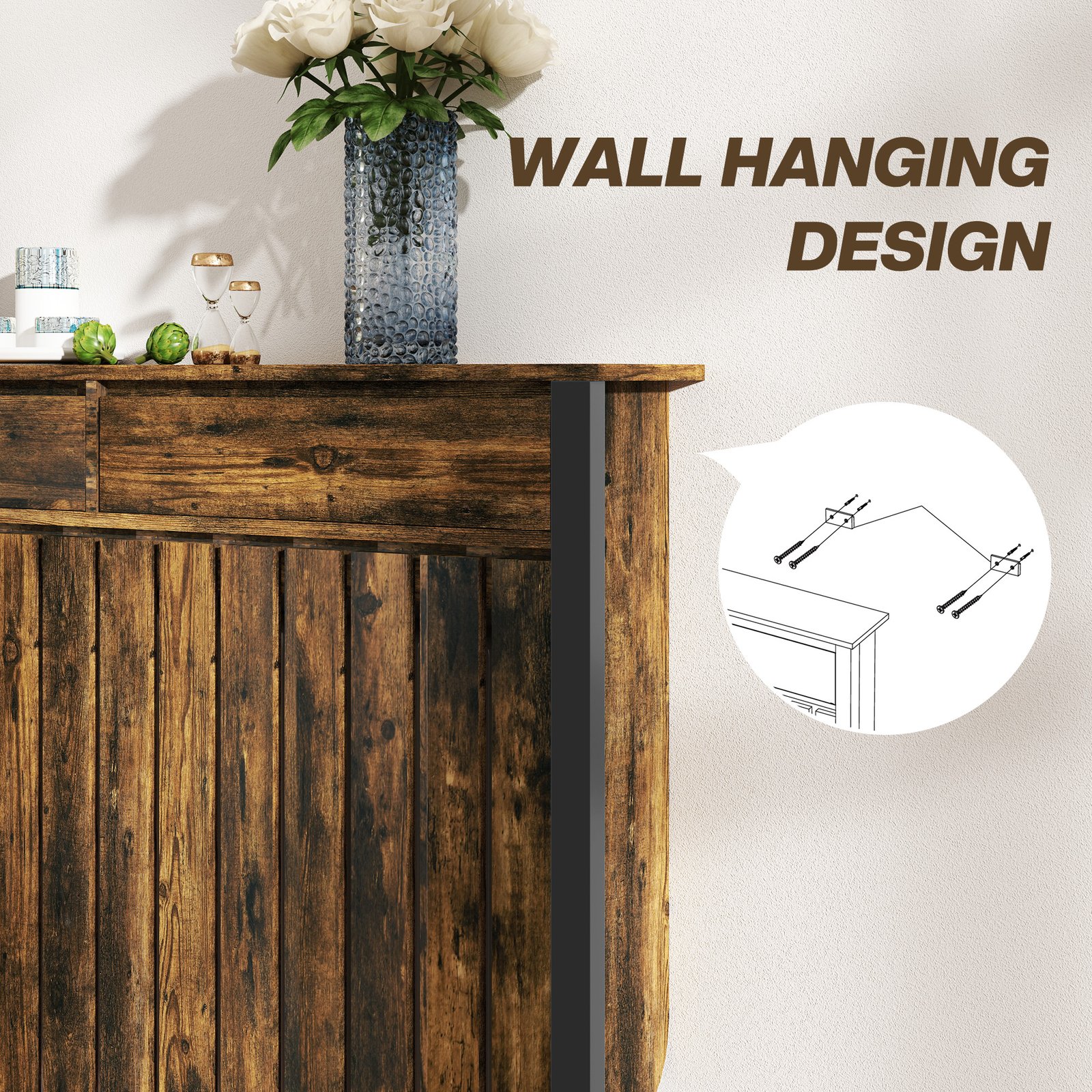 HOMCOM 93 x 88.5cm Rustic-Look Radiator Cover - Brown/Black - Image 6