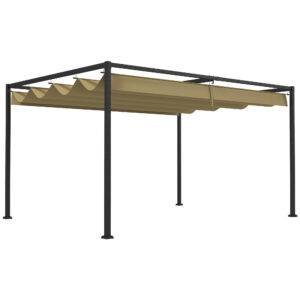 Outsunny 4 x 3(m) Metal Pergola with Retractable Roof, Garden Gazebo Canopy Shelter for Outdoor, Patio, Khaki