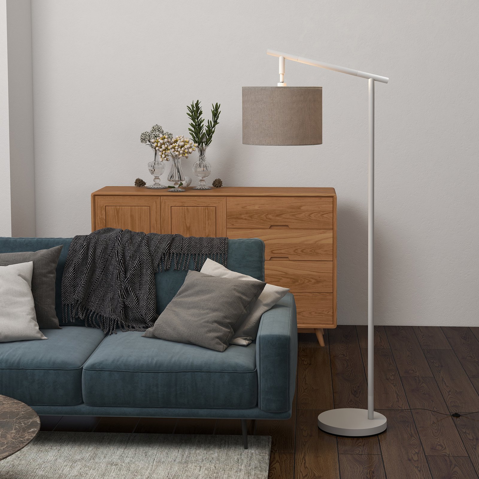 HOMCOM Metal Frame Floor Lamp with 350 Degree Rotating Lampshade, for Living Room and Bedroom, LED Bulb Included, Grey - Image 2