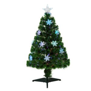 HOMCOM 3FT Green Fibre Optic Artificial Christmas Tree Xmas Colourful LED Scattered Tree with Snowflakes Ornaments Fireproofing HOMCOM 3FT Green Fibre Optic Artificial Christmas Tree Xmas Colourful LED Scattered Tree with Snowflakes Ornaments Fireproofing