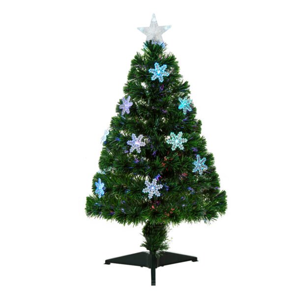 HOMCOM 3FT Green Fibre Optic Artificial Christmas Tree Xmas Colourful LED Scattered Tree with Snowflakes Ornaments Fireproofing HOMCOM 3FT Green Fibre Optic Artificial Christmas Tree Xmas Colourful LED Scattered Tree with Snowflakes Ornaments Fireproofing