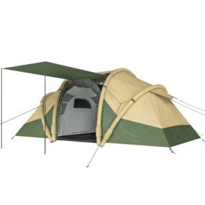 Outsunny Inflatable Tent 2 Bedroom 3000mm Waterproof Windproof Air Tent with Carry Bag for 4 Person