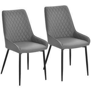 HOMCOM Set Of 2 Quilted PU Leather Dining Chairs with Metal Frame 4 Legs Foot Caps Home Seating Modern Stylish Executive Grey