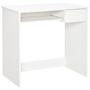 HOMCOM 80cm Compact Computer Desk with Keyboard Tray, Home Office Desk with Drawer for Bedroom Study, White