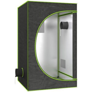 Outsunny Grow Tent 120 x 120 x 200 cm, Reflective Mylar Hydroponic Growing Tent with 600D Oxford Fabric, Observation Window, Vent, Zipper Door for Indoor Plant Growing, Black
