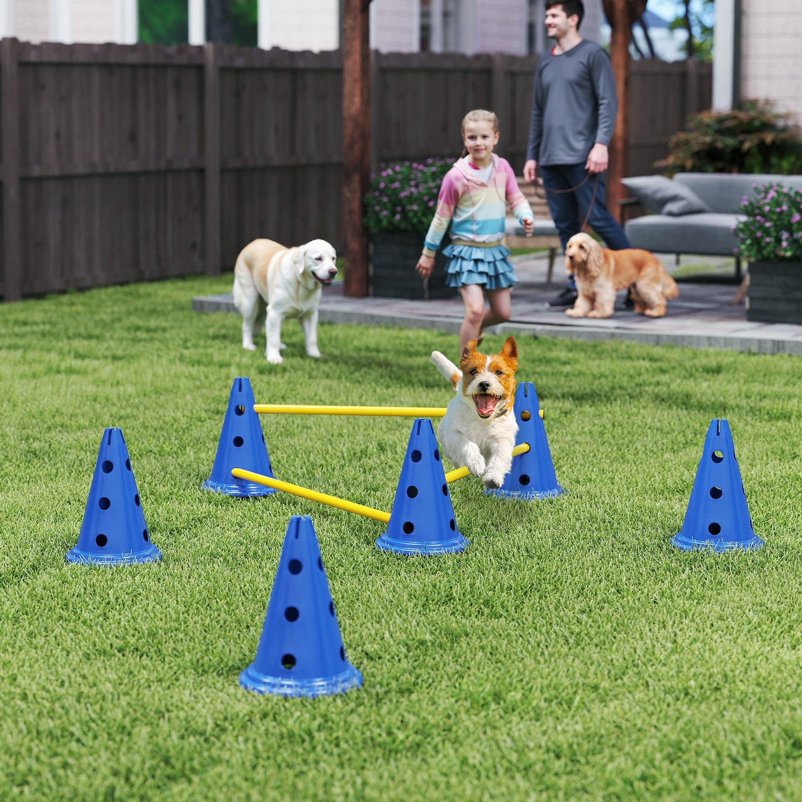 PawHut Dog Agility Equipment Set of Six Cones, Six Poles with Carry Bag, Three-Piece Adjustable Height Jumping Obstacles, Blue - Image 2