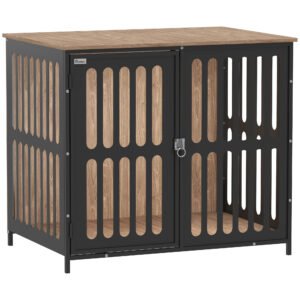 PawHut Dog Crate Furniture with Anti-Chew Resistant Mesh, Anti-Escape Single Door, for Medium Dogs, 80 x 55 x 72 cm