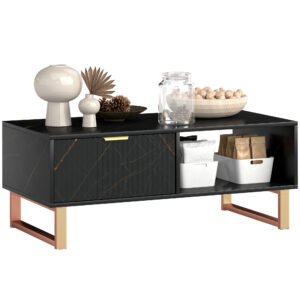 HOMCOM Elegant Marble Effect Storage Coffee Table - Black