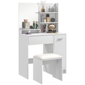 HOMCOM Dressing Table and Stool Set, with Storage - White