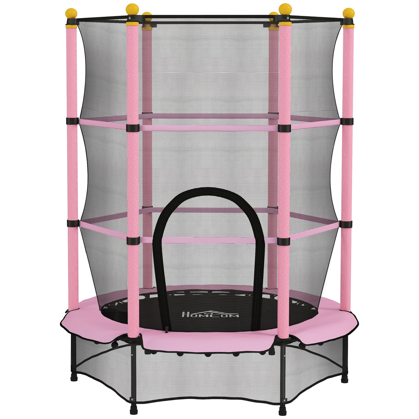 HOMCOM 4.6FT/55" Kids Trampoline with Enclosure Net, Outdoor Indoor Use, for Ages 3-10 Years, Pink