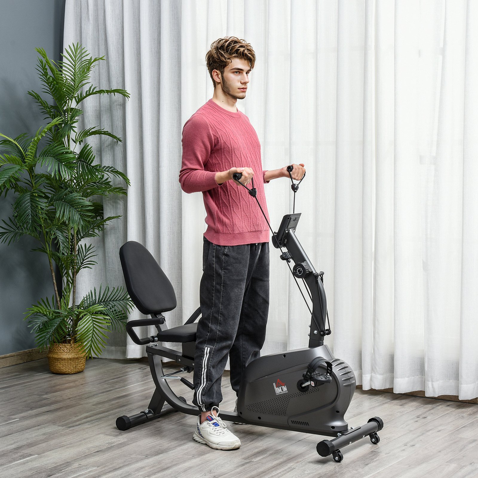 HOMCOM Recumbent Seated Exercise Bike, Recovery Rehab Exercise Bike Home Exerciser, 8-Level Magnetic Resistance Stationary Bike with Pad Holder, LCD Monitor, Wheels for Indoor Cardio Workout, Black - Image 9