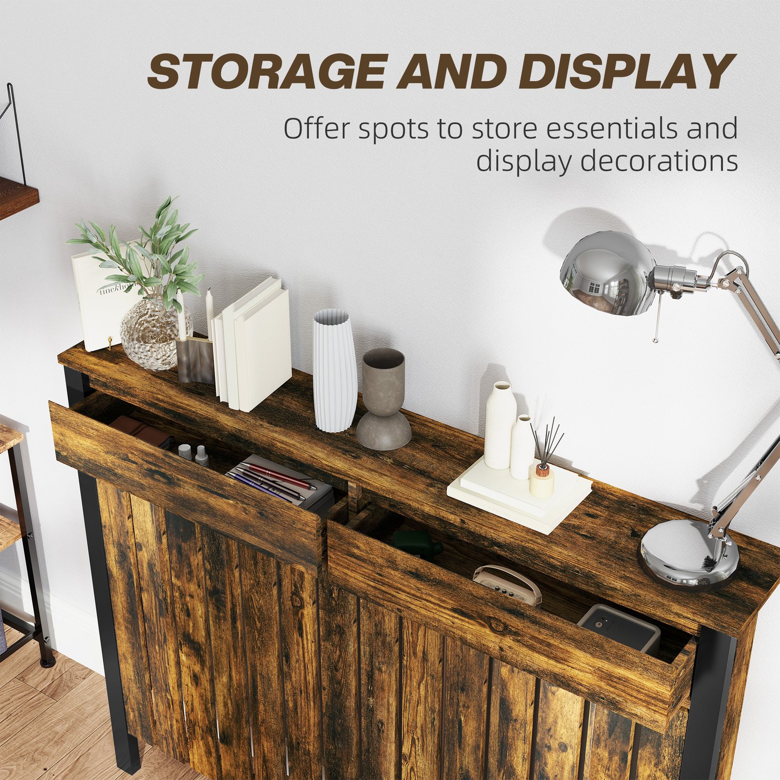 HOMCOM 93 x 119cm Rustic-Look Radiator Cover - Brown/Black - Image 4