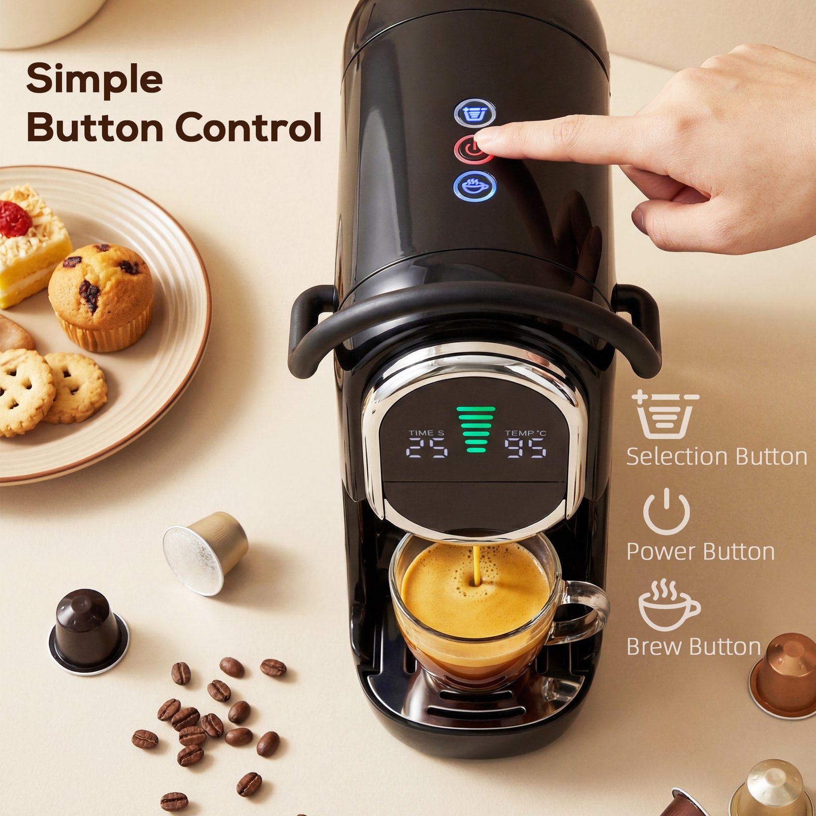 HOMCOM Pod Coffee Machine for Nespresso, Dolce Gusto Capsule & Ground Coffee, Small Semi Automatic Coffee Maker, 19 Bar, 0.6L - Image 6
