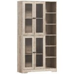 HOMCOM Multi-Storage Kitchen Cabinet, with Glass Doors – Grey Wood-Effect HOMCOM Multi-Storage Kitchen Cabinet, with Glass Doors – Grey Wood-Effect