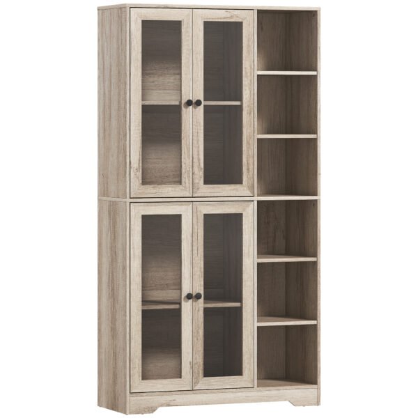 HOMCOM Multi-Storage Kitchen Cabinet, with Glass Doors – Grey Wood-Effect HOMCOM Multi-Storage Kitchen Cabinet, with Glass Doors – Grey Wood-Effect