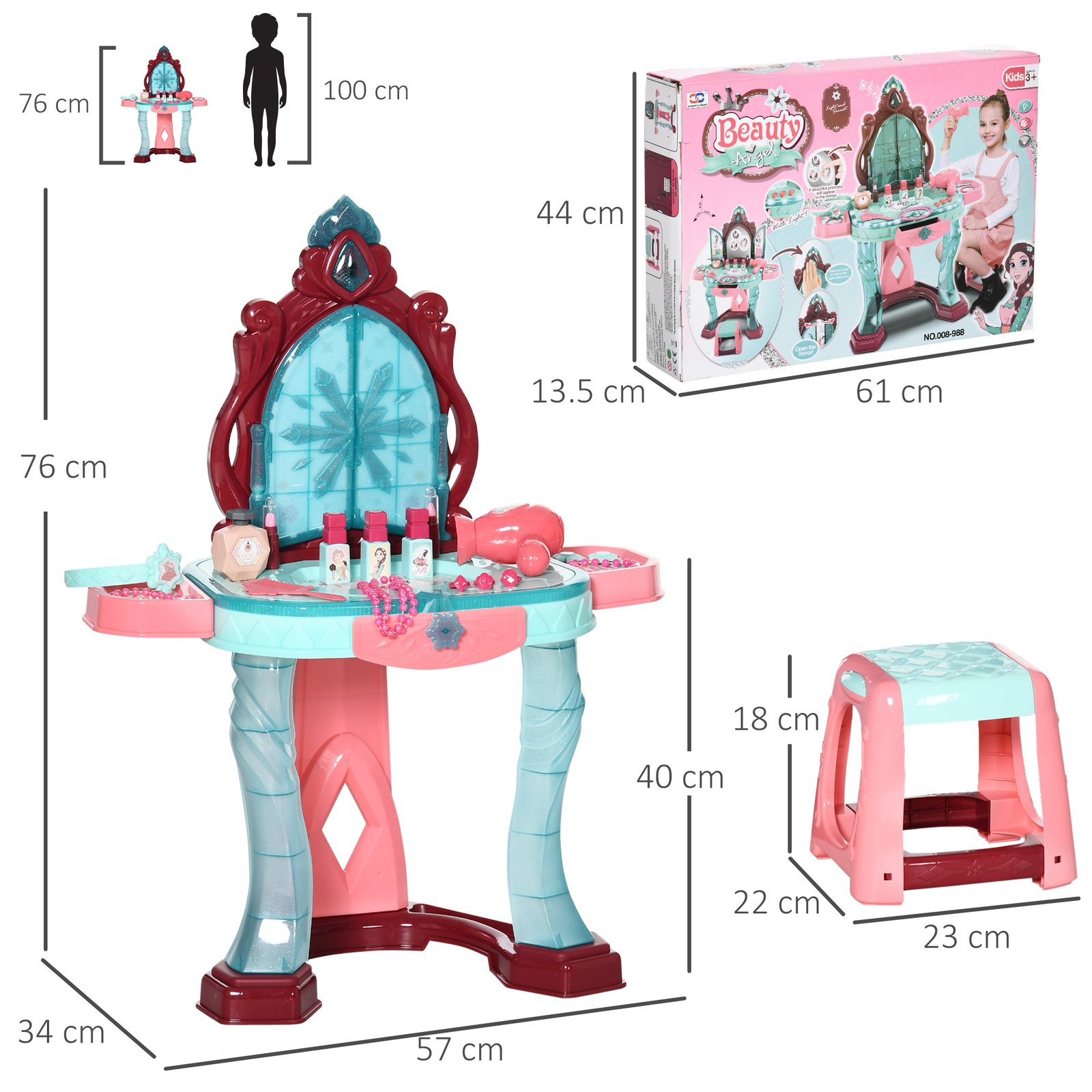 AIYAPLAY 31 Piece Kids Dressing Playset, with Magical Princess Mirror, Light and Sound - Pink and Blue - Image 3