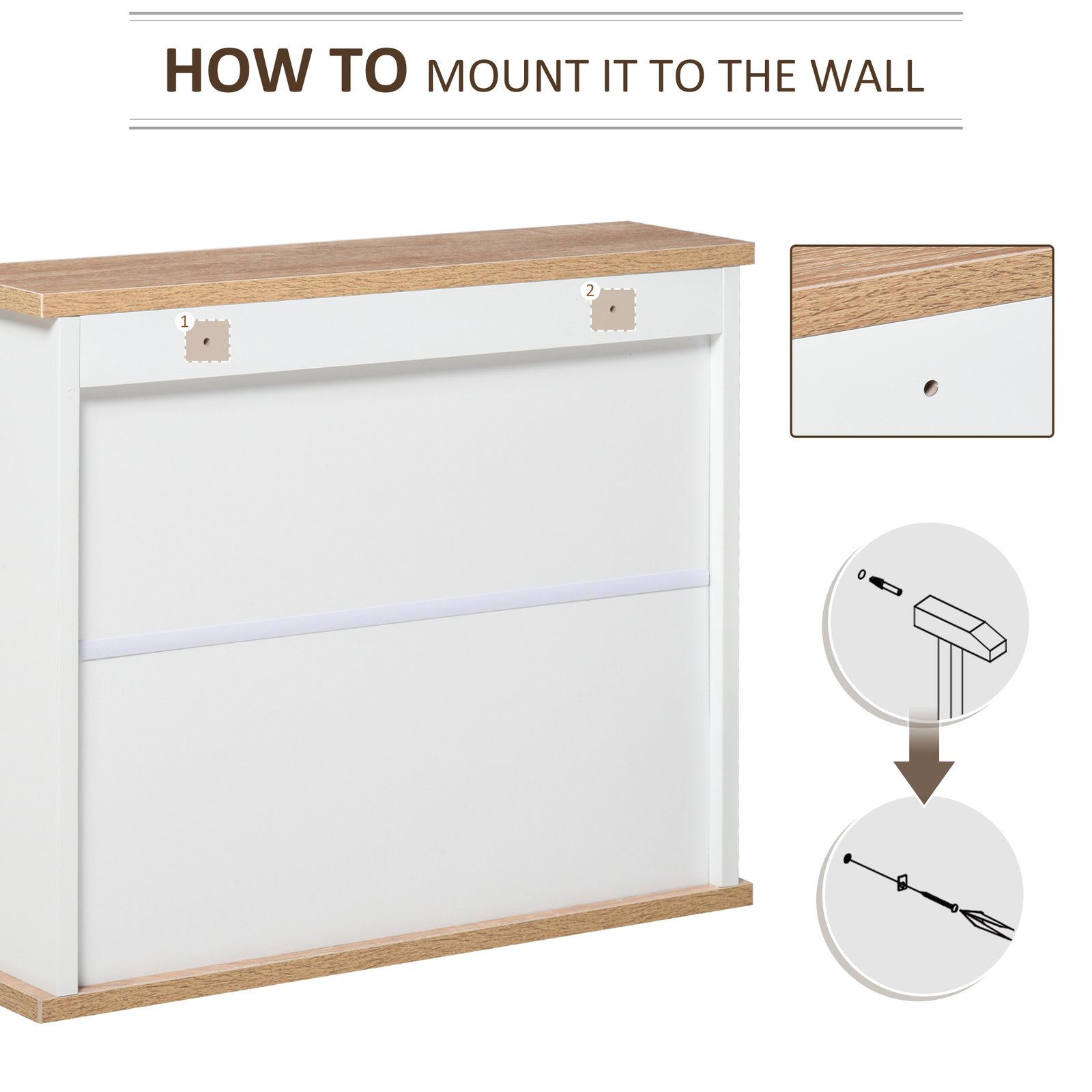 kleankin Bathroom Furniture Set, Mirror Cabinet Wall Mounted with Adjustable Shelf, Bathroom Sink Cabinet with Storage, White and Wood Grain - Image 6