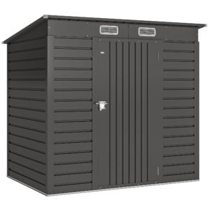 Outsunny 4 x 6ft Galvanised Metal Garden Shed with Locking Door and 2 Ventilation Slots - Grey