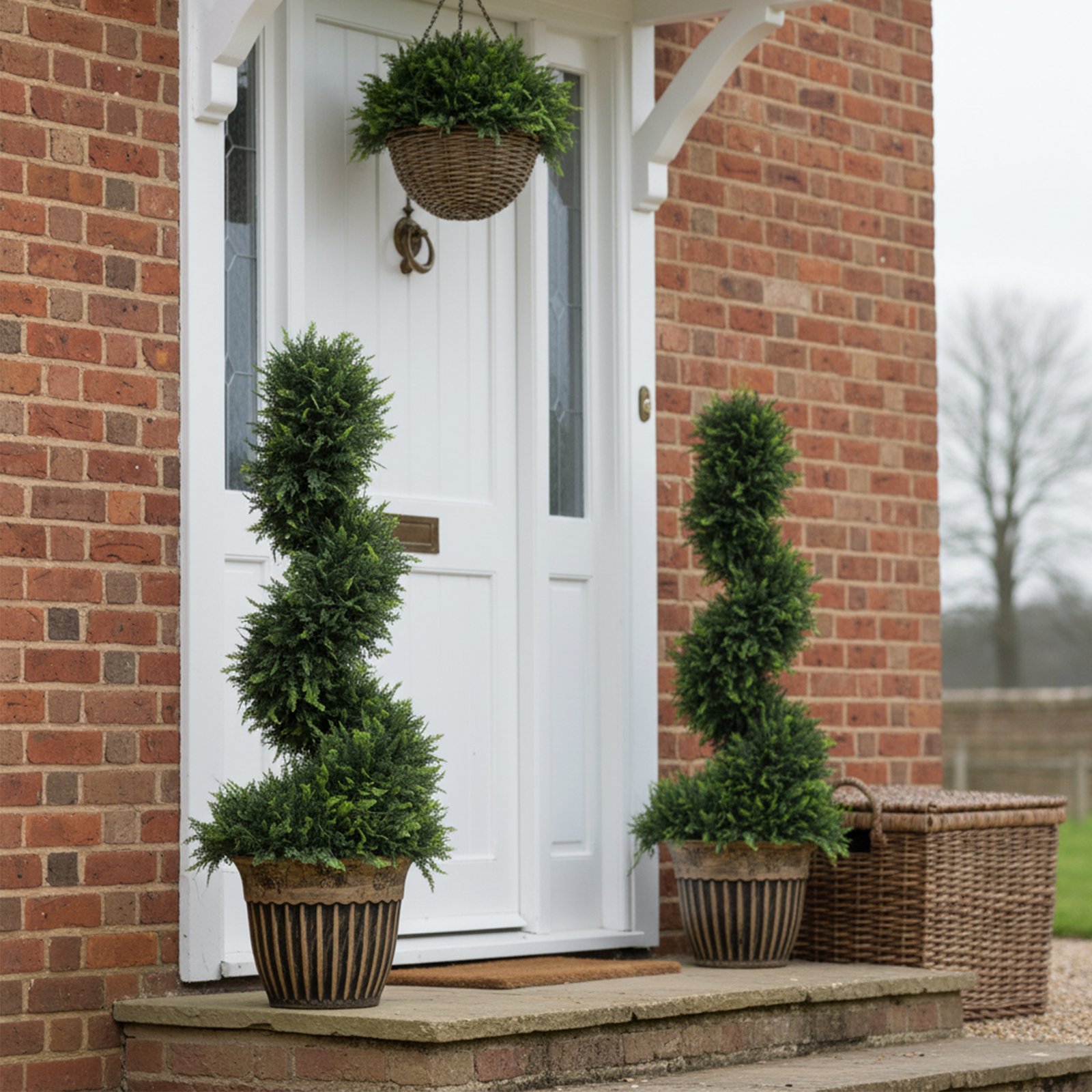 HOMCOM Set of 2 Artificial Plants, Topiary Spiral Boxwood Cypress Trees with Pot, for Home Indoor Outdoor Decor, 90cm - Image 9