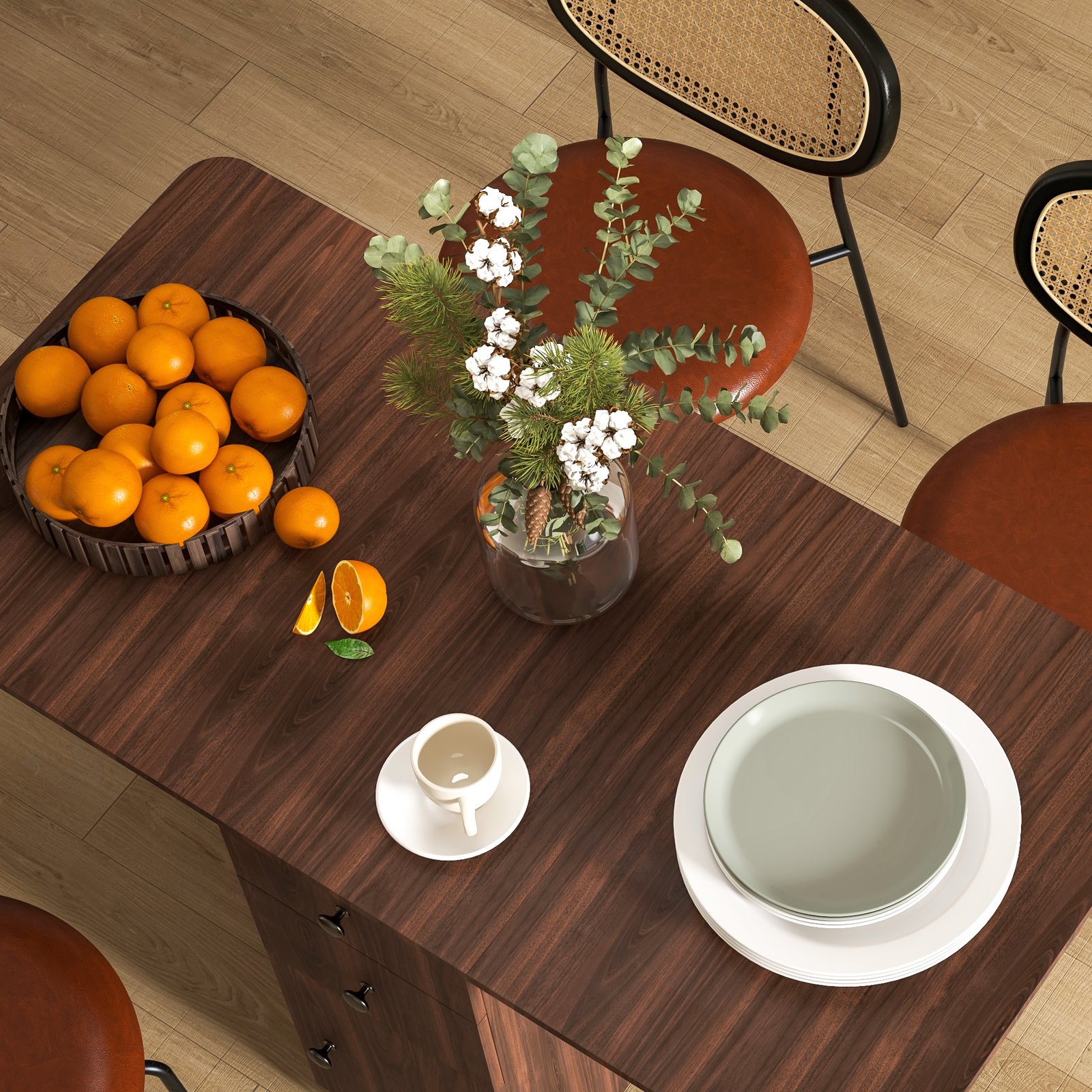 HOMCOM Multi-Storage Six-Person Drop Leaf Dining Table - Distressed Brown - Image 9