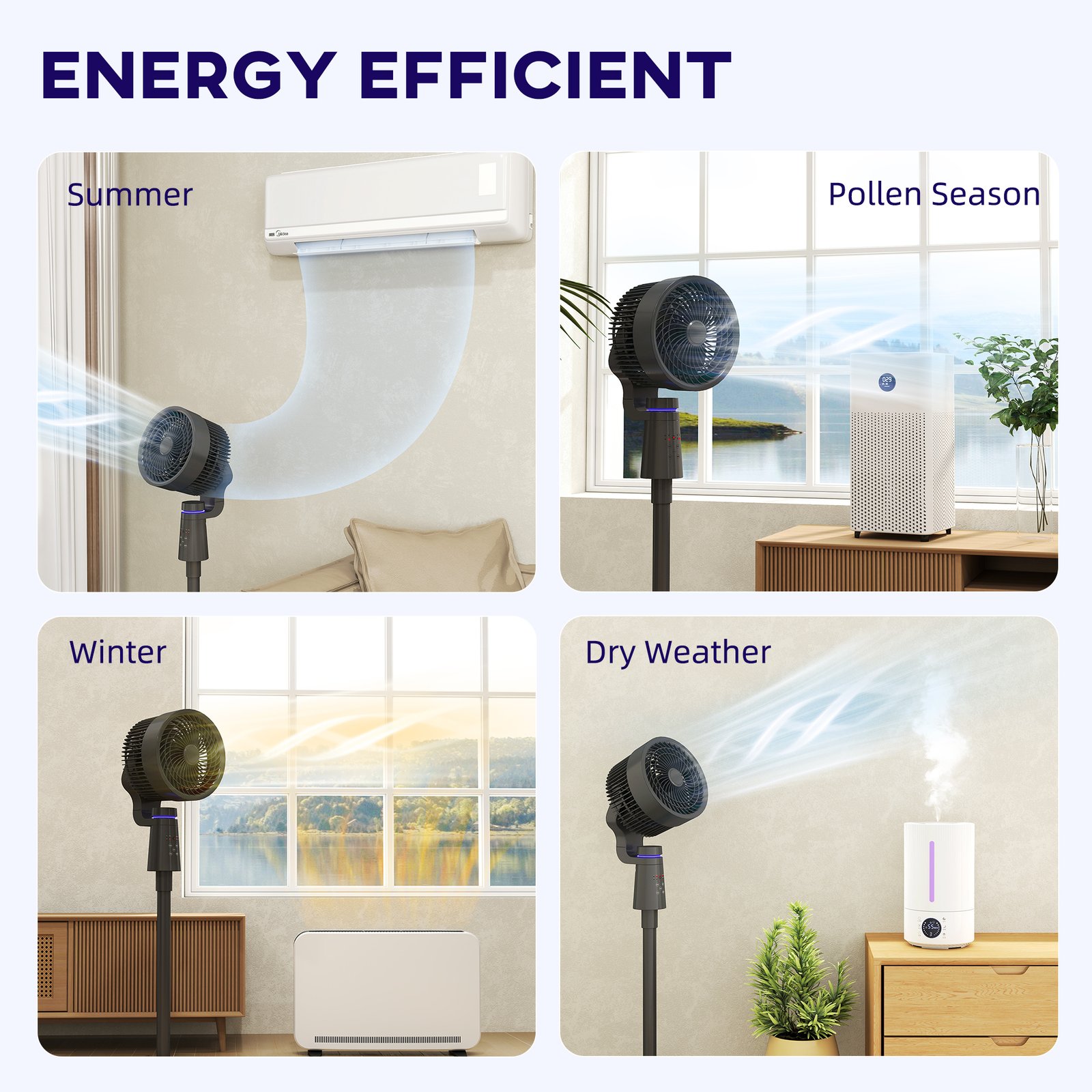 HOMCOM Pedestal Air Circulation Fan with Oscillating, Light Off, Black - Image 4