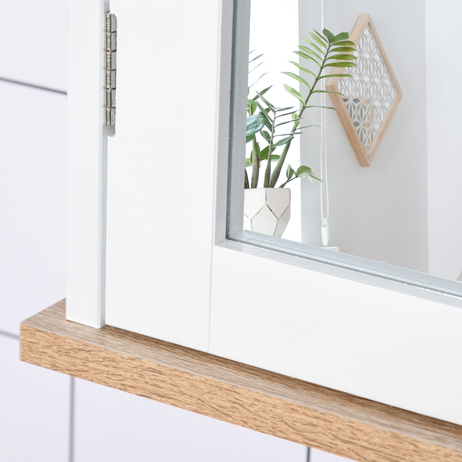 kleankin Bathroom Furniture Set, Mirror Cabinet Wall Mounted with Adjustable Shelf, Bathroom Sink Cabinet with Storage, White and Wood Grain - Image 9