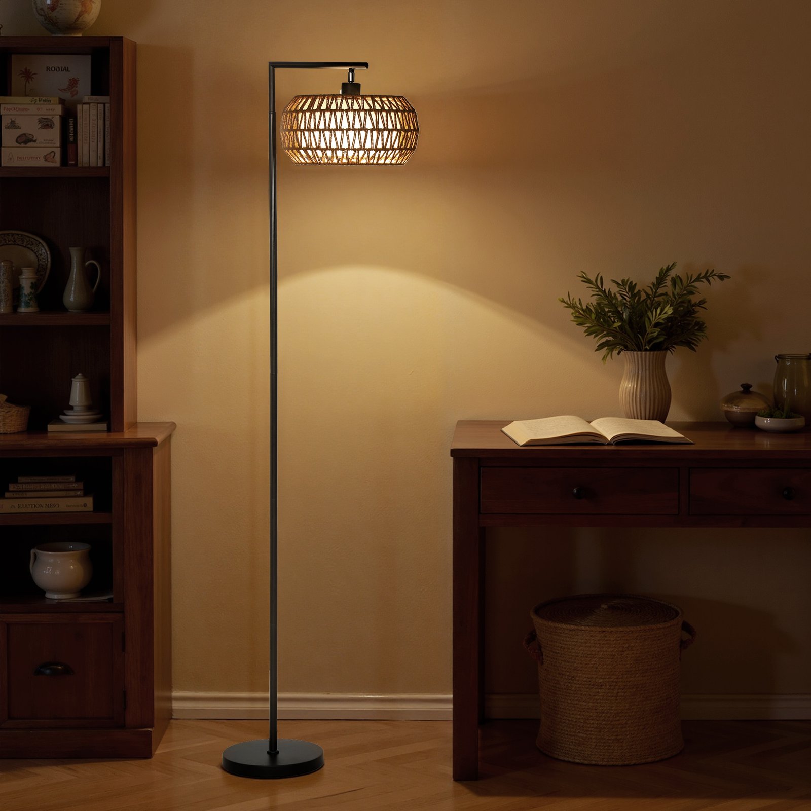 HOMCOM Boho Dimmable Floor Lamp - Black - Image 9