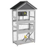 PawHut Wooden Bird Cage, with Stand, for Finches, Parakeets, Small birds – Grey PawHut Wooden Bird Cage, with Stand, for Finches, Parakeets, Small birds – Grey