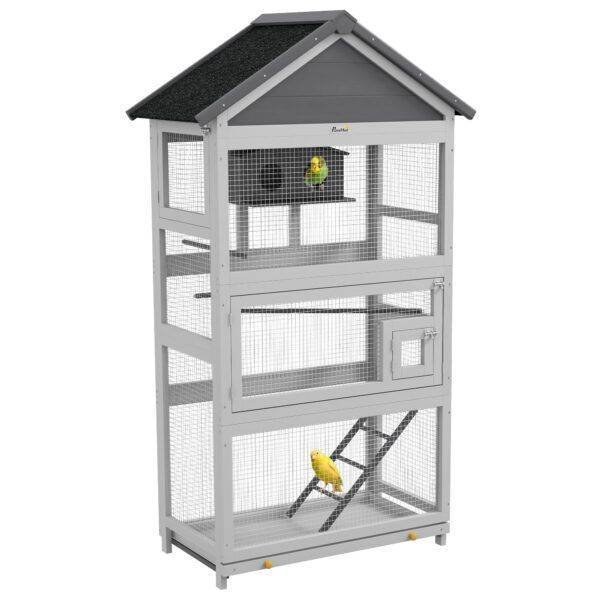 PawHut Wooden Bird Cage, with Stand, for Finches, Parakeets, Small birds – Grey PawHut Wooden Bird Cage, with Stand, for Finches, Parakeets, Small birds – Grey