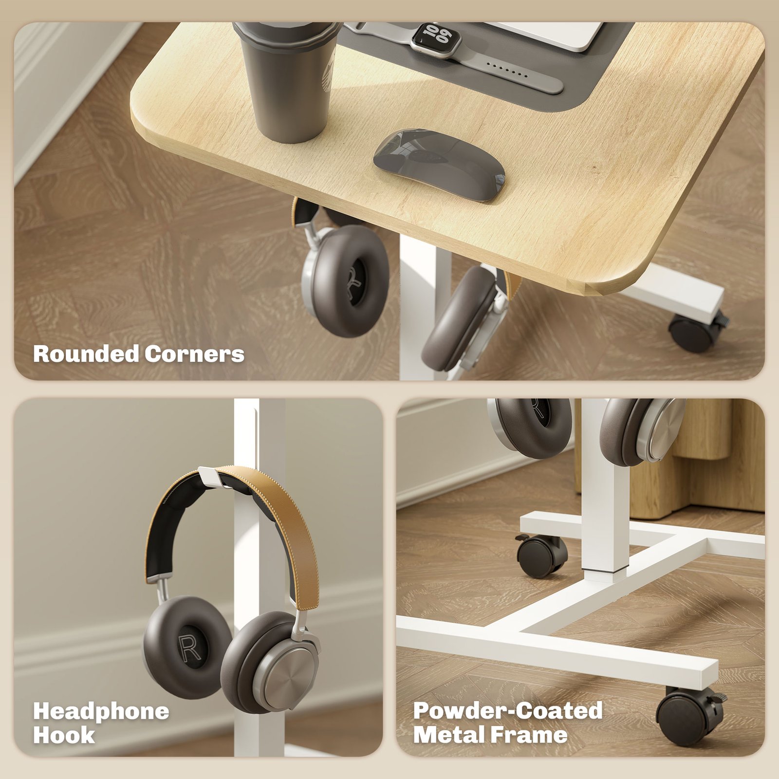 HOMCOM 75-115cm Manual Adjustable Sit-To-Stand Desk - White/Wood-Effect - Image 7
