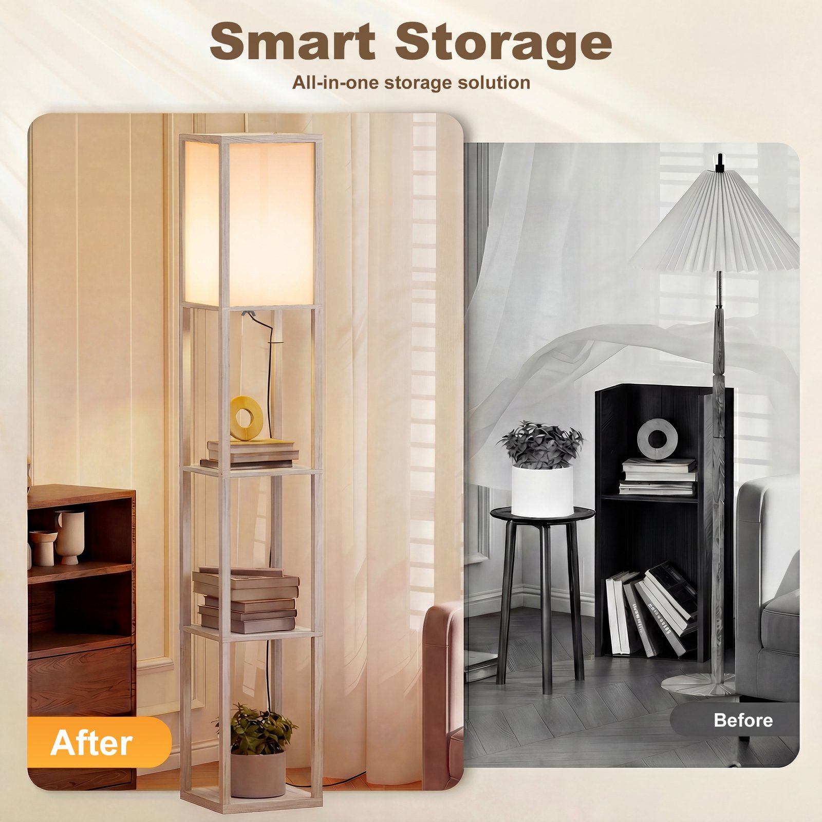 HOMCOM 3-Tier Floor Lamp with Shelves and Storage, Modern Corner Standing Lamp with Lampshade, Reading Light with Foot Switch for Living Room, Bedroom, Home Office, Bulb not Included, Oak - Image 5