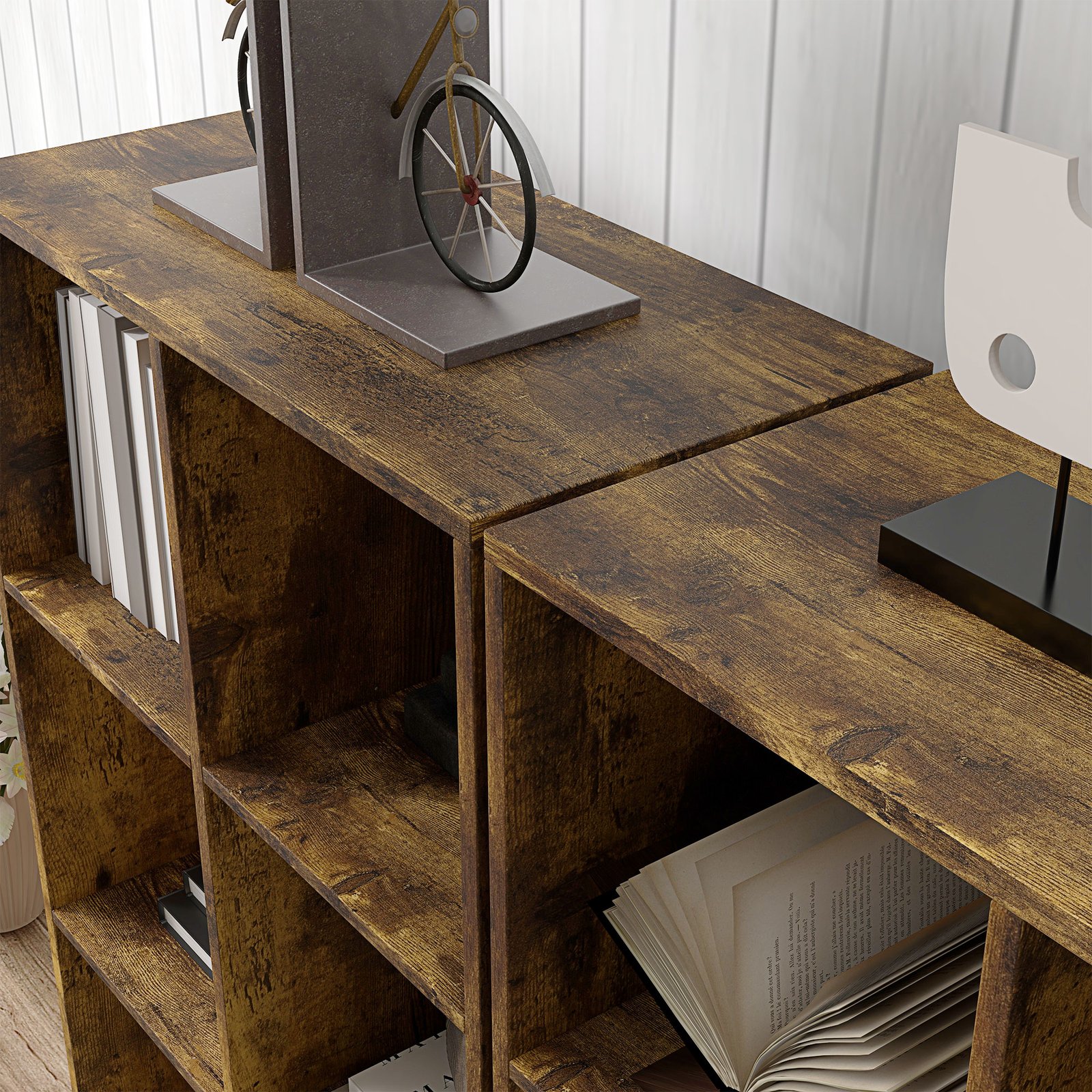 HOMCOM 6-Cube Bookshelf - Rustic Brown - Image 8