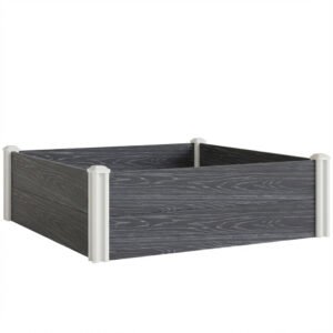 Outsunny Vinyl Raised Garden Bed Kit, 3 x 3 x 1ft Modular Elevated Garden Box with Slotting Legs and Open Bottom, Dark Grey