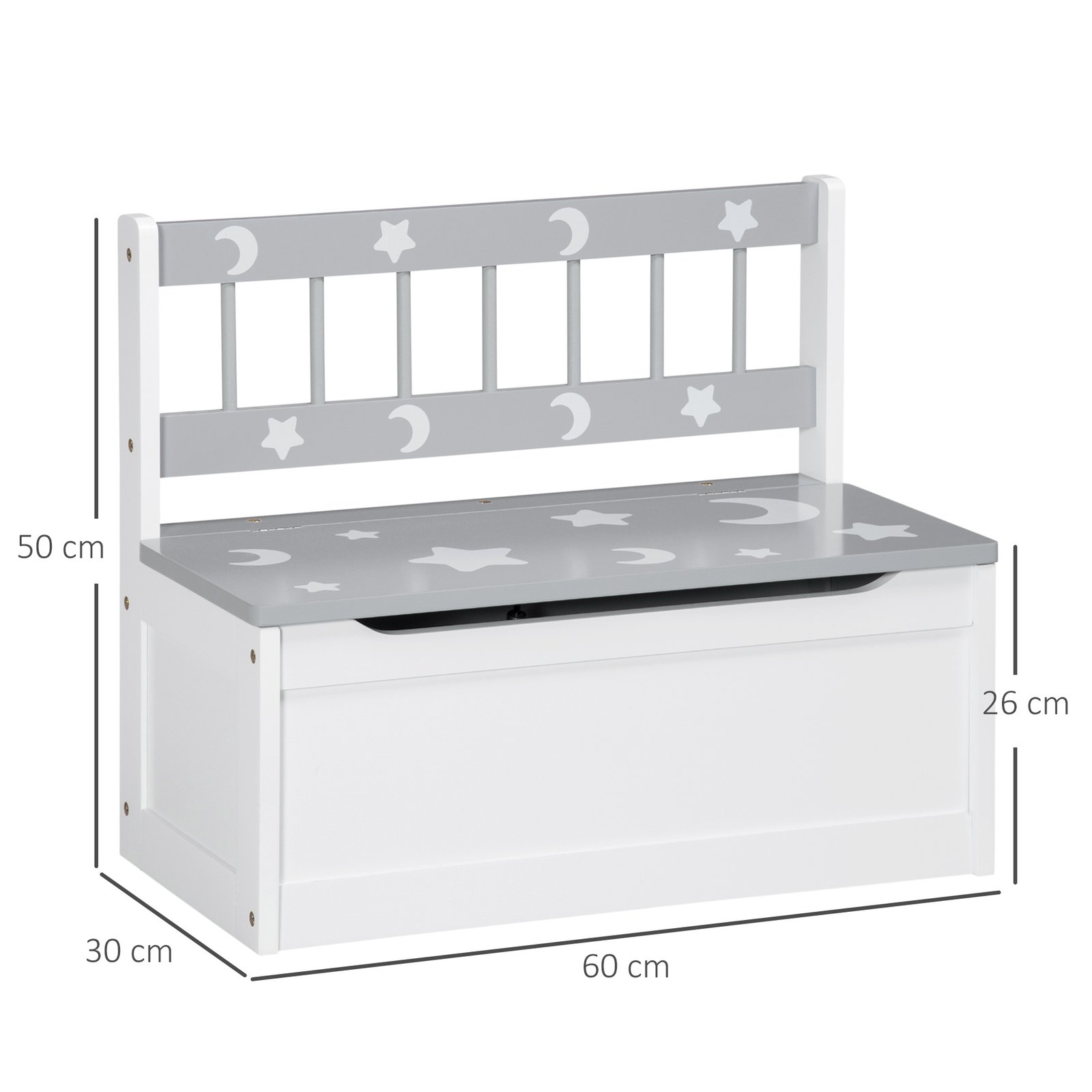 ZONEKIZ 2 In 1 Kids Storage Bench, Toy Box w/ Safety Rod - Grey - Image 3