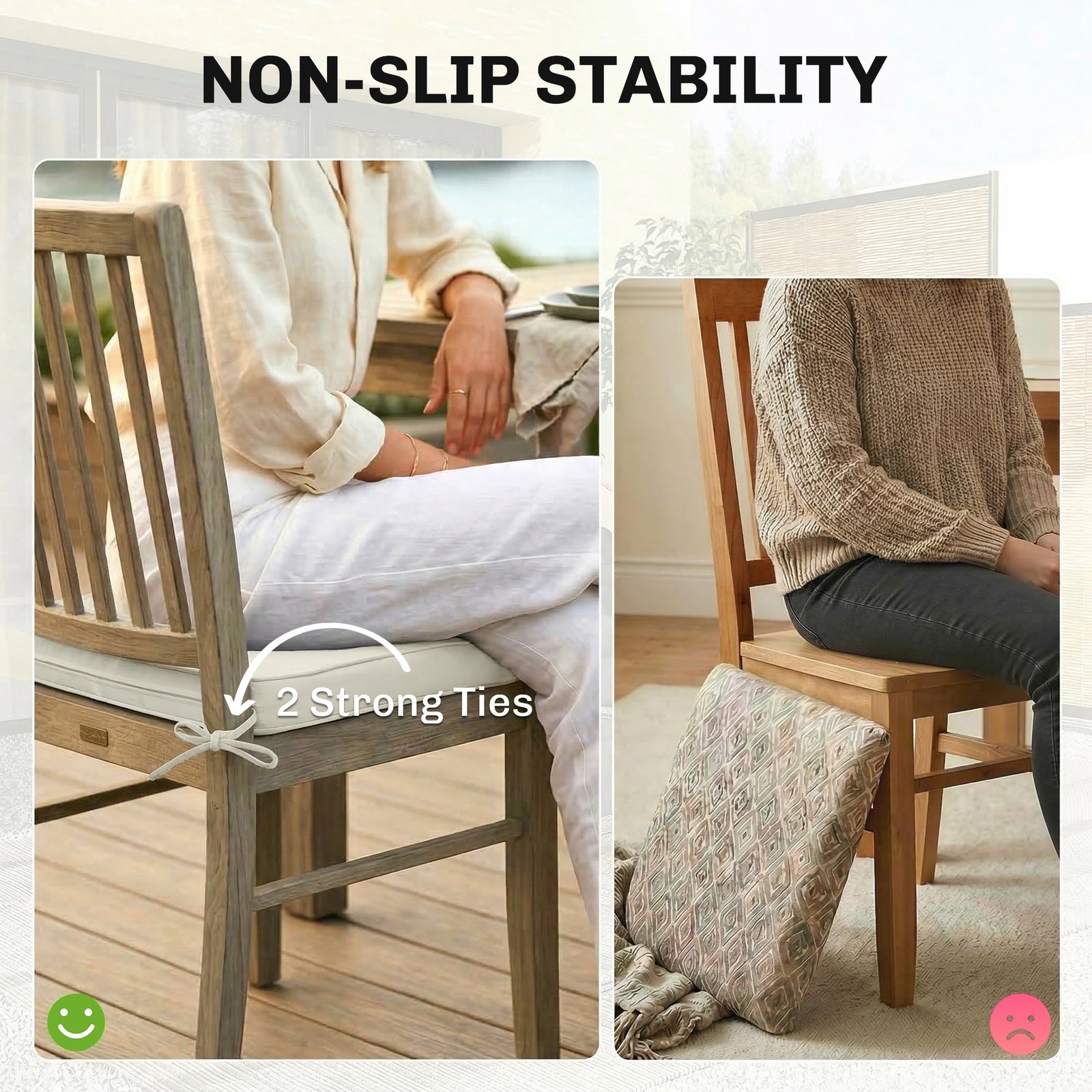 Outsunny Outdoor Chair Seat Cushions Set of 2, Garden Chair Cushions with 7cm Thick Foam & Ties, Cream White - Image 7
