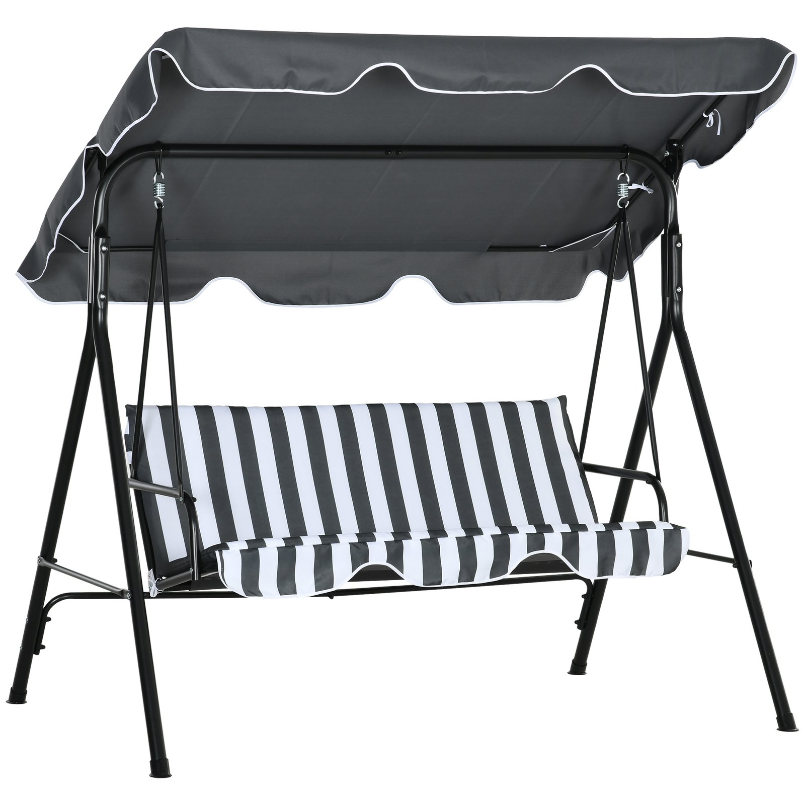 Outsunny 3 Seater Garden Swing Chair, Outdoor Swing Chair with Adjustable Canopy, Mental Frame & Cushions, Grey