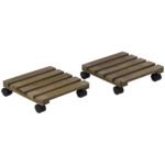 Outsunny 2 Pack Plant Caddy with Wheels, 30 cm Square Wooden Plant Pot Trolley, Pot Caddy for Outdoor Patios, Decks and Indoors, Dark Brown Outsunny 2 Pack Plant Caddy with Wheels, 30 cm Square Wooden Plant Pot Trolley, Pot Caddy for Outdoor Patios, Decks and Indoors, Dark Brown