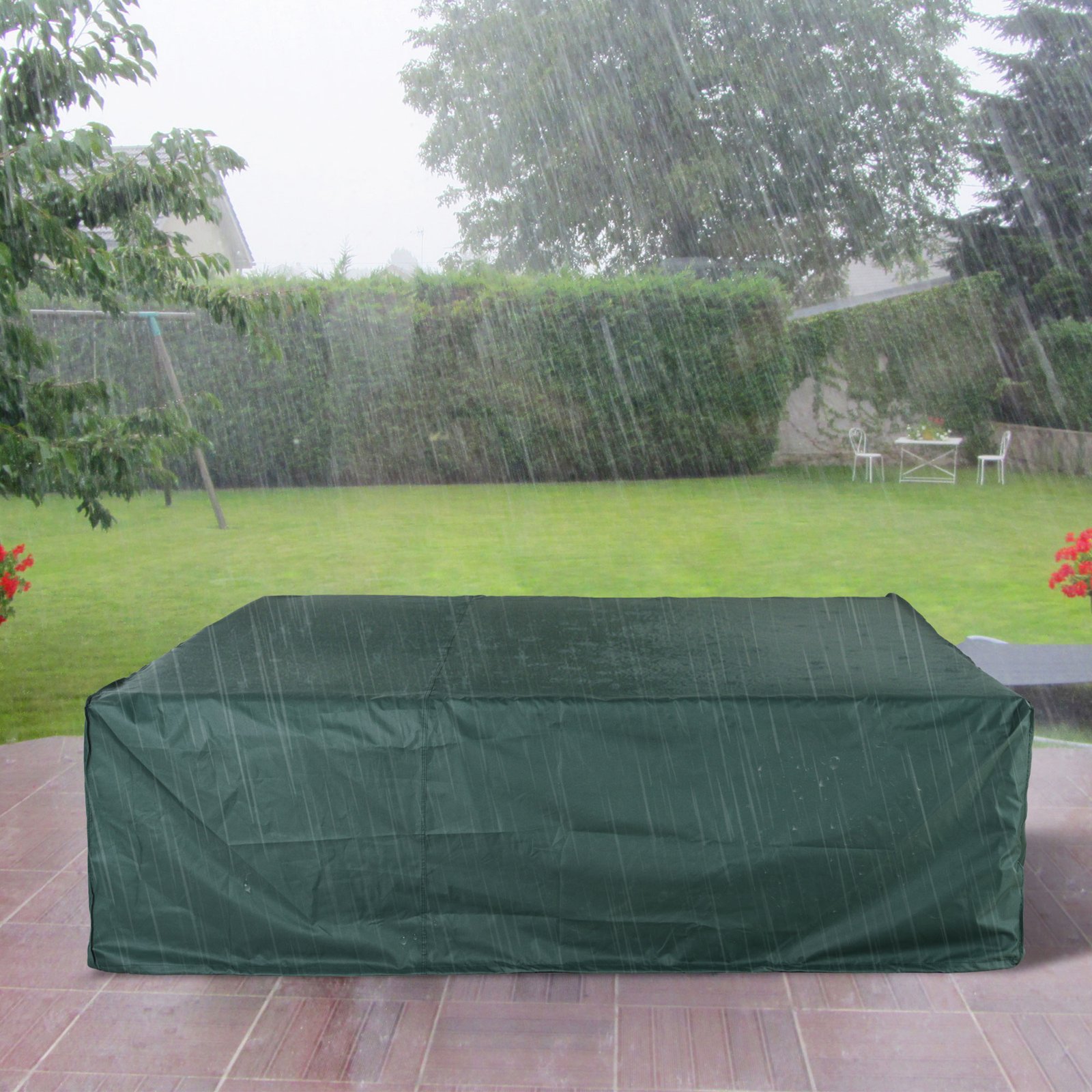 Outsunny Large Patio Garden Furniture Set Cover 600D Oxford Square Waterproof, 230 x 230 x 70 cm, Green - Image 2