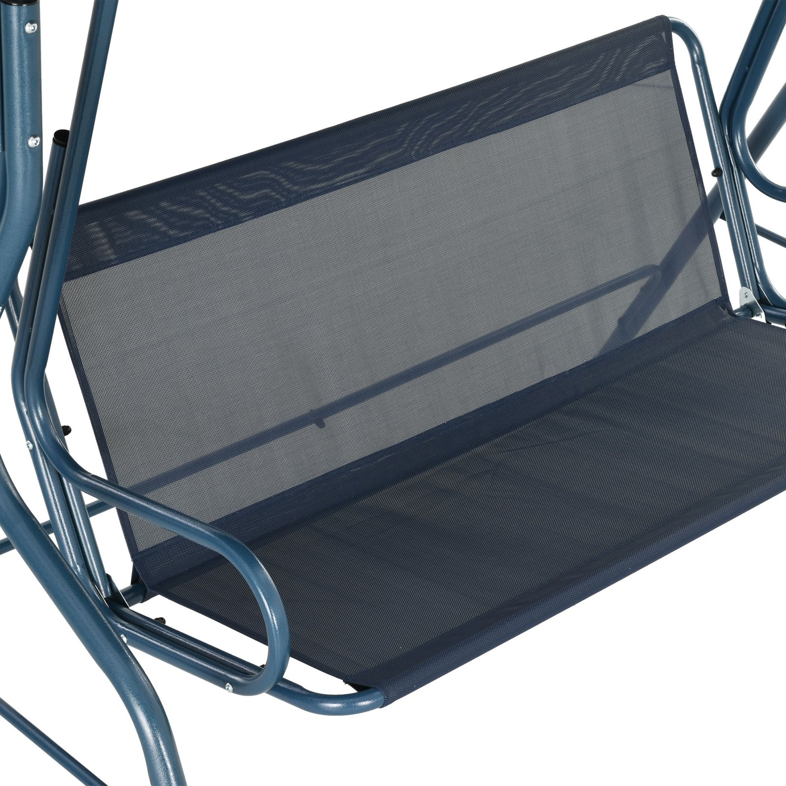 Outsunny 3 Seater Garden Swing Seat Chair Outdoor Bench with Adjustable Canopy and Metal Frame, Blue Stripes - Image 8