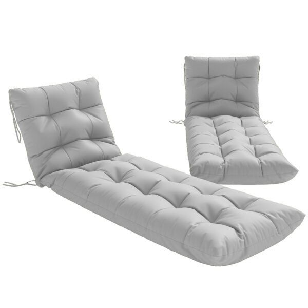Outsunny Sun Lounger Cushions Only, Garden Lounge Chair Cushions Set of 2, Sunbed Replacement Pads with 4 Ties, Light Grey Outsunny Sun Lounger Cushions Only, Garden Lounge Chair Cushions Set of 2, Sunbed Replacement Pads with 4 Ties, Light Grey