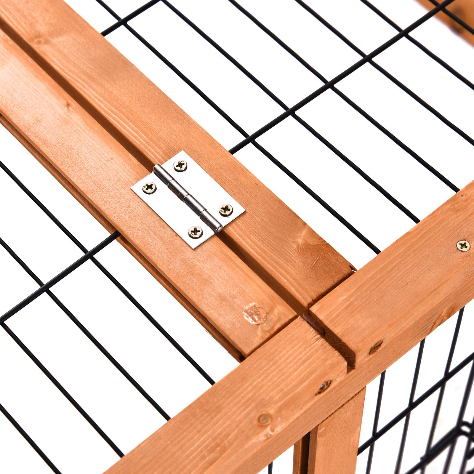 PawHut Wooden Rabbit Hutch Outdoor, Guinea Pig Hutch, Detachable Pet House Animal Cage with Openable Run & Roof Lockable Door Slide-out Tray 146 x 95 x 69cm - Image 8