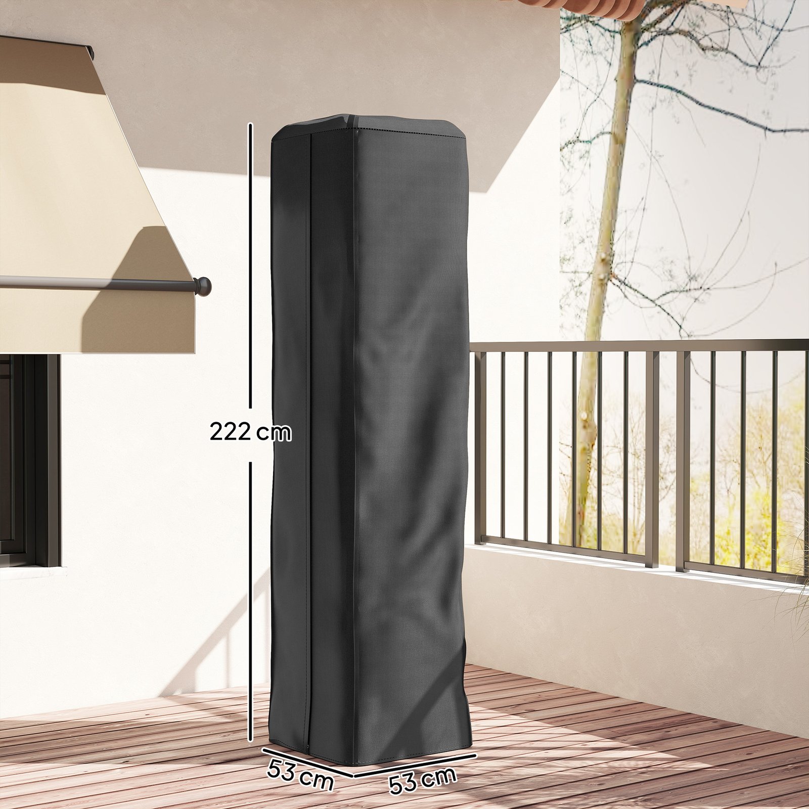 Outsunny Heavy Duty Gas Pyramid Patio Heater Cover, Full Length Outdoor Heater Cover Protector, UPF 30+ Oxford Fabric with Zipper, Black - Image 3