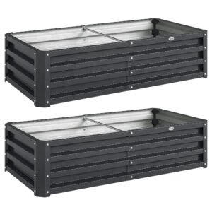 Outsunny Set of 2 Raised Beds for Garden, Galvanised Outdoor Planters for Herbs Vegetables, Use for Patio Balcony, Grey