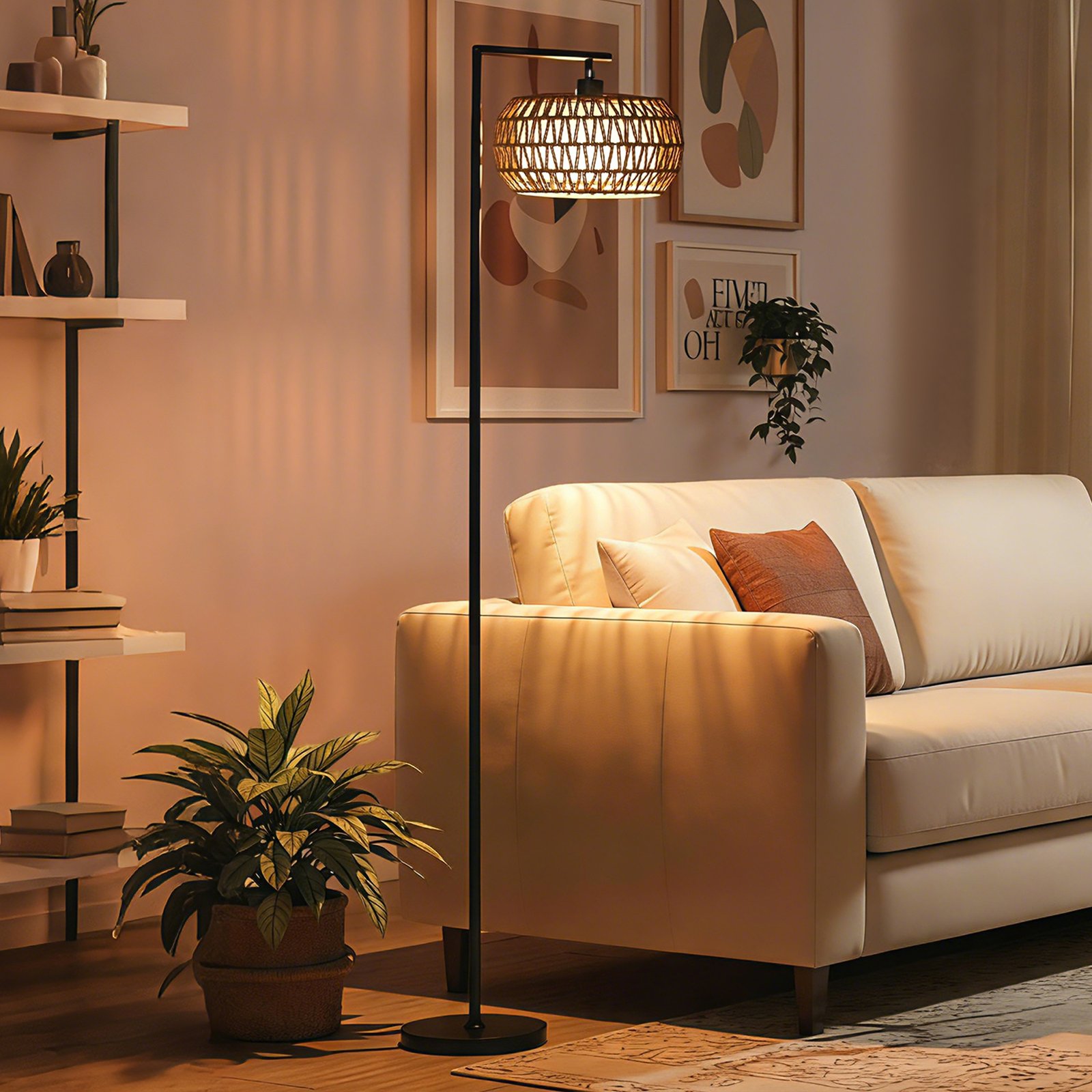 HOMCOM Boho Dimmable Floor Lamp - Black - Image 2