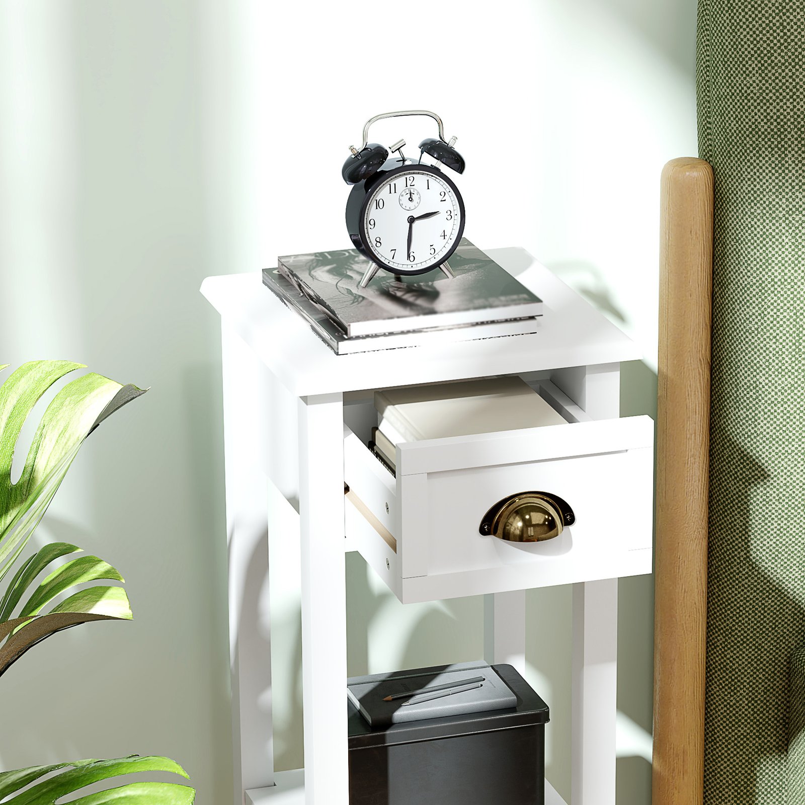 HOMCOM 2-Tier Side Tables Set of 2 with Drawer and Shelf, 2 Pieces Bedside Tables for Living Room and Hallway, White - Image 9