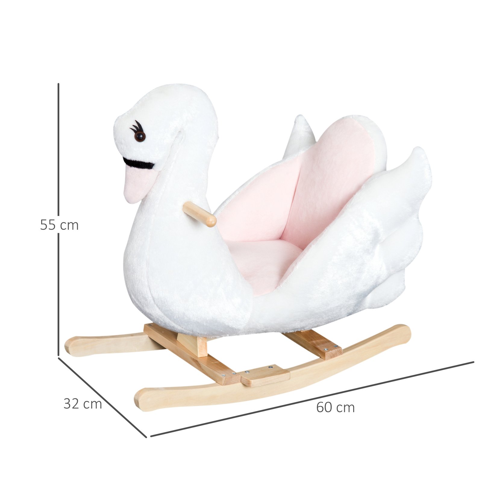 HOMCOM Kids Rocking Horse Plush Ride On Swan Toy w/ Safety Seat for Toddler 18 Months +, White and Pink - Image 3
