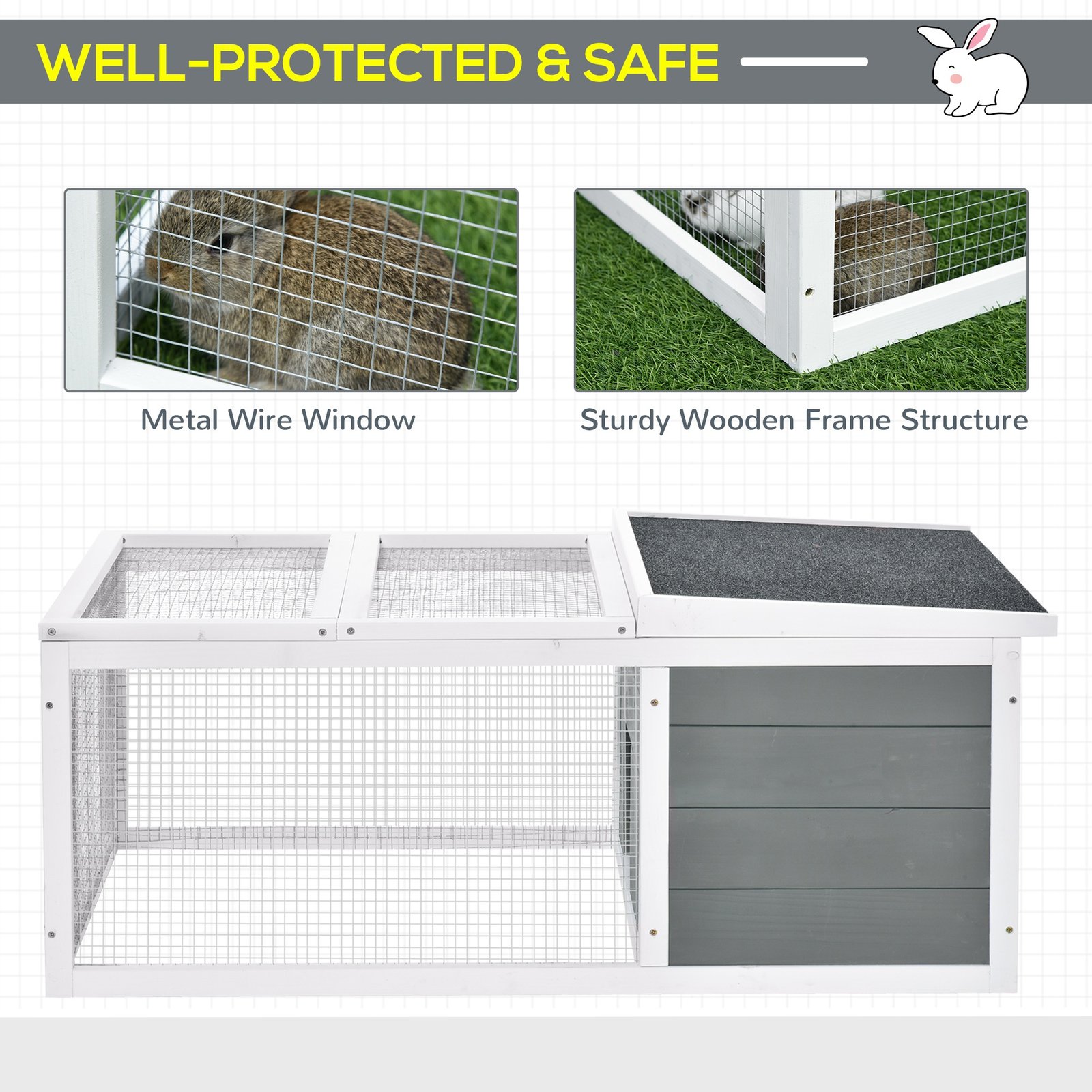 PawHut Guinea Pigs Hutches Small Guinea Pigs Hutches Pet Run Cover, with Water-resistant Asphalt Roof - Image 5