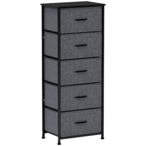HOMCOM Fabric Chest of Drawers, Industrial Bedroom Dresser with 5 Fabric Drawers, Steel Frame and Wooden Top for Nursery, Living Room, Hallway, Dark Grey