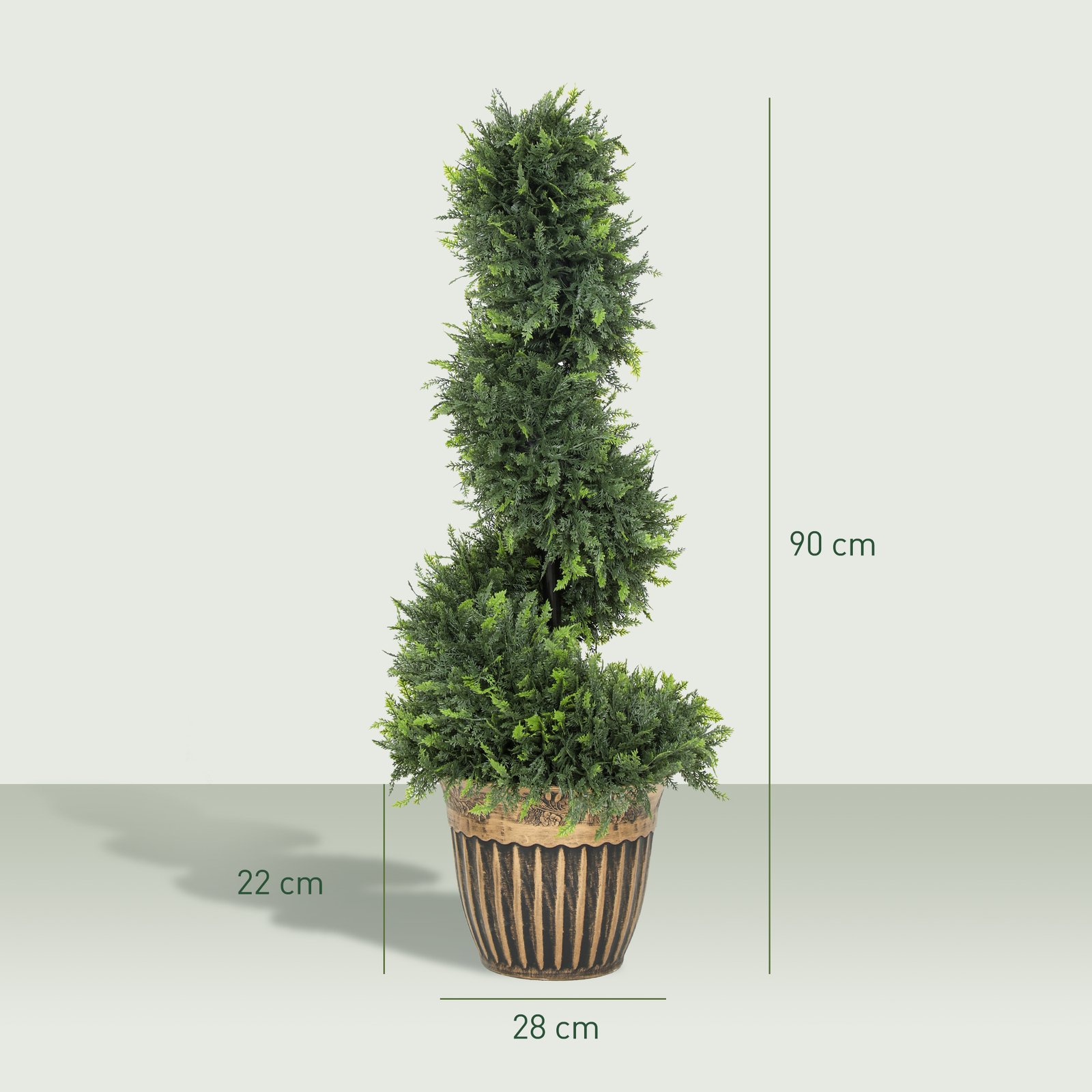 HOMCOM Set of 2 Artificial Plants, Topiary Spiral Boxwood Cypress Trees with Pot, for Home Indoor Outdoor Decor, 90cm - Image 3